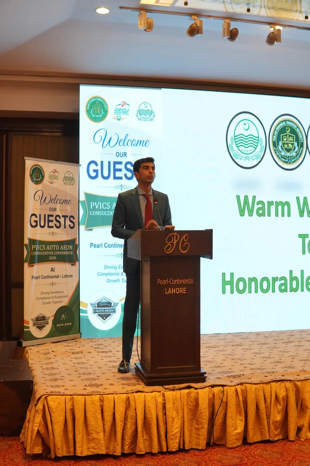 A speaker addressing the PVICS Auto Aeon Consultative Conference at the Pearl Continental, Lahore